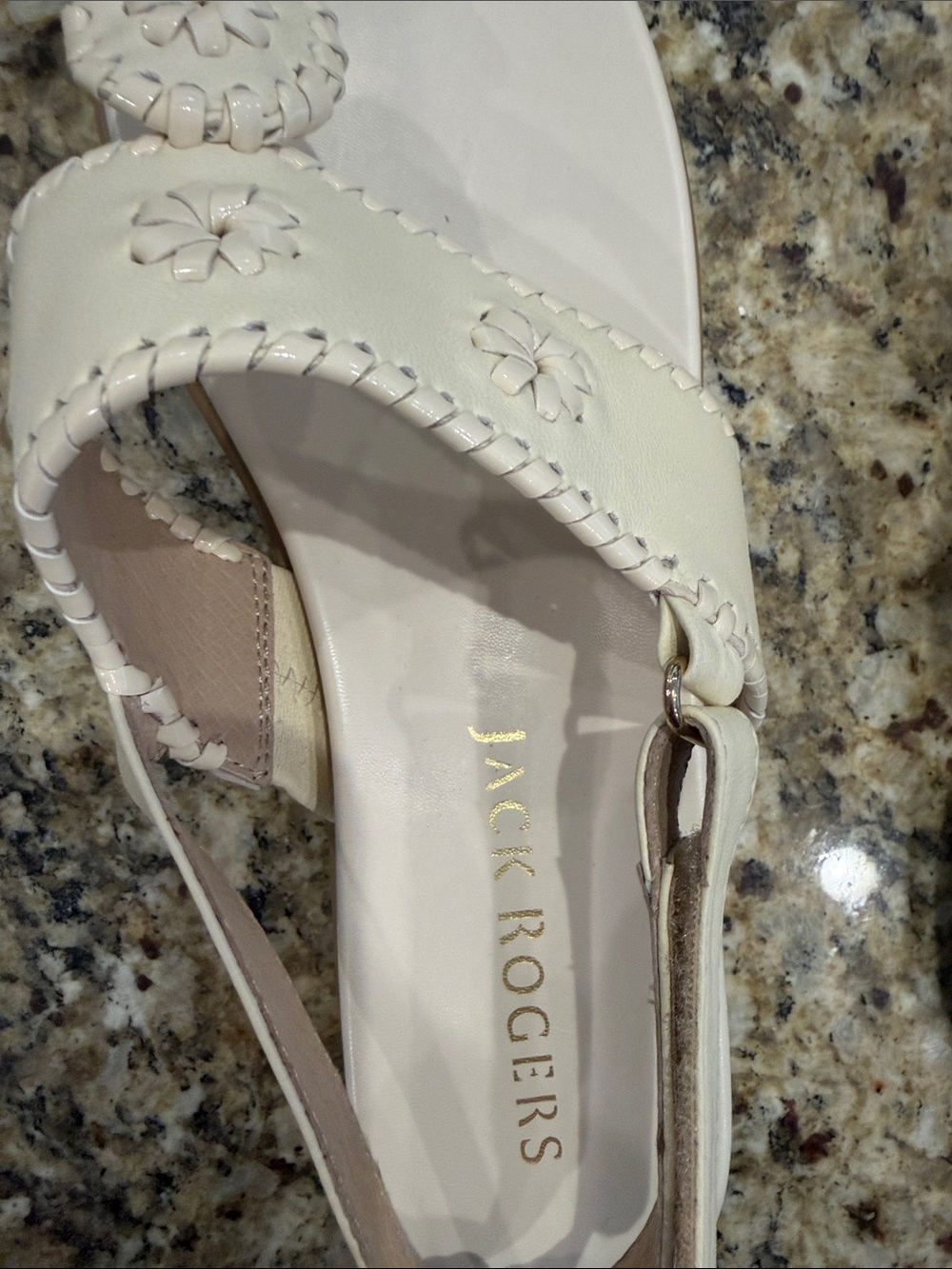 New Jack Rogers Cream Leather Iconic Whipstitch Slingback Sandals | Size 9 - Picture 6 of 7